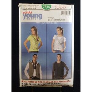 Women & Men Semi-Fitted Vest Burda Young Fashion #7810 Easy Uncut Sewing Pattern
